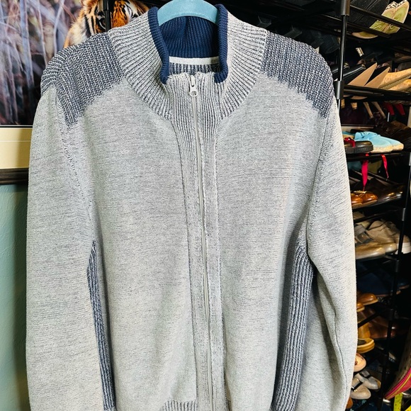 CARBON 2 COBALT Zip Up Sweater Heavyweight Knit  Cotton Blend Collar Gray Size L - Picture 1 of 8